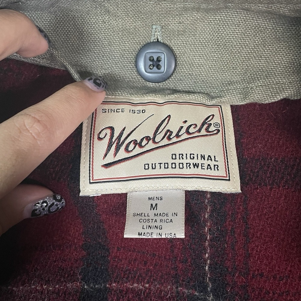 Woolrich Canvas Jacket Mens M Wool Flannel Lined Chore Coat Green Vtg USA - Picture 12 of 15